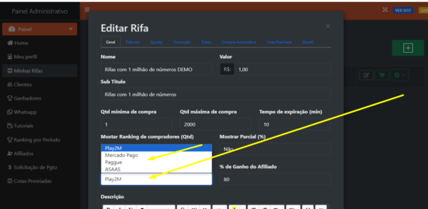 Sistema de rifas com cotas premiadas um milhão de números com código fonte - Imagem 10