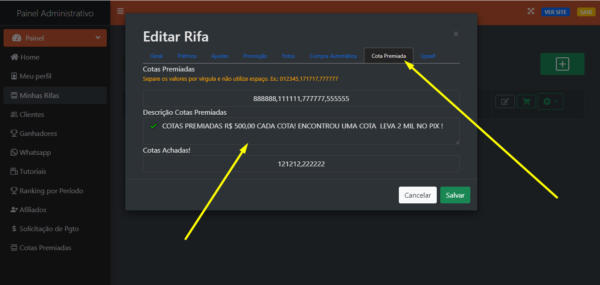 Sistema de rifas com cotas premiadas um milhão de números com código fonte - Imagem 12
