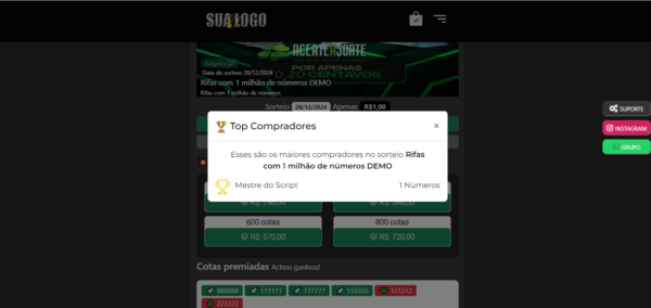 Sistema de rifas com cotas premiadas um milhão de números com código fonte - Imagem 27