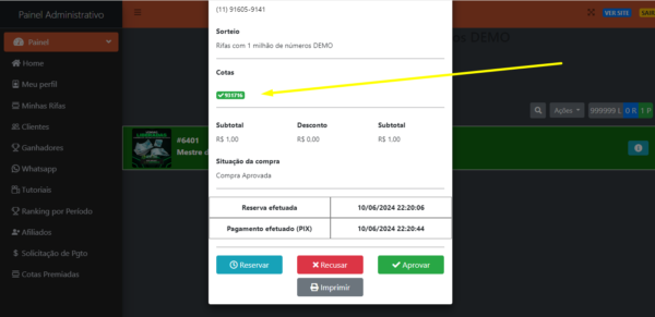 Sistema de rifas com cotas premiadas um milhão de números com código fonte - Imagem 6